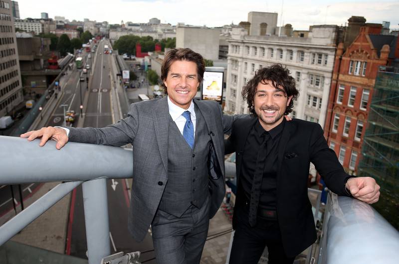 LONDON, ENGLAND - JULY 25:  Tom Cruise and Alex Zane on the roof of the IMAX cinema as he attends the UK Fan Screening of 'Mission: Impossible - Rogue Nation' at the IMAX Waterloo on July 25, 2015 in London, United Kingdom.  (Photo by Mike Marsland/Getty Images) *** Local Caption *** Tom Cruise; Alex Zane
