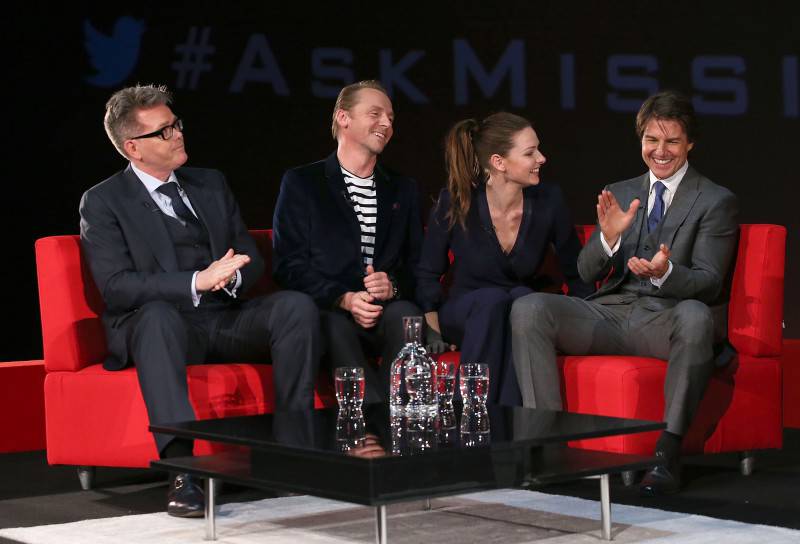 LONDON, ENGLAND - JULY 25:  (L-R) Christopher McQuarrie, Simon Pegg, Rebecca Ferguson and Tom Cruise take part in a Q&A at the UK Fan Screening of 'Mission: Impossible - Rogue Nation' at the IMAX Waterloo on July 25, 2015 in London, United Kingdom.  (Photo by Mike Marsland/Getty Images for Paramount Pictures) *** Local Caption *** Christopher McQuarrie; Simon Pegg; Rebecca Ferguson; Tom Cruise