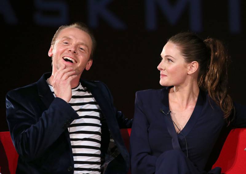 LONDON, ENGLAND - JULY 25:  Simon Pegg and Rebecca Ferguson take part in a Q&A at the UK Fan Screening of 'Mission: Impossible - Rogue Nation' at the IMAX Waterloo on July 25, 2015 in London, United Kingdom.  (Photo by Mike Marsland/Getty Images for Paramount Pictures) *** Local Caption *** Simon Pegg; Rebecca Ferguson