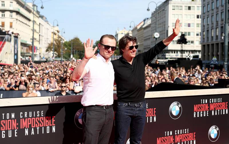 VIENNA, AUSTRIA - JULY 23:  Simon Pegg (L) and Tom Cruise attend the world premiere of 'Mission: Impossible - Rogue Nation' at the Opera House (Wiener Staatsoper) on July 23, 2015 in Vienna, Austria.  (Photo by Andreas Rentz/Getty Images for Paramount Pictures International)
