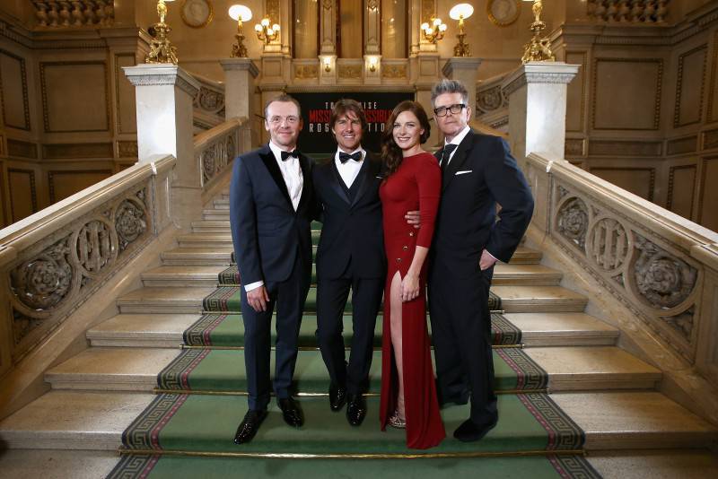 VIENNA, AUSTRIA - JULY 23:   (EDITORS NOTE: This image has been digitally manipulated) (L-R) Simon Pegg, Tom Cruise, Rebecca Ferguson and Christopher McQuarrie pose during the world premiere of 'Mission: Impossible - Rogue Nation' at the Opera House (Wiener Staatsoper) on July 23, 2015 in Vienna, Austria.  (Photo by Andreas Rentz/Getty Images for Paramount Pictures International) *** Local Caption *** Simon Pegg, Tom Cruise, Rebecca Ferguson, Christopher McQuarrie