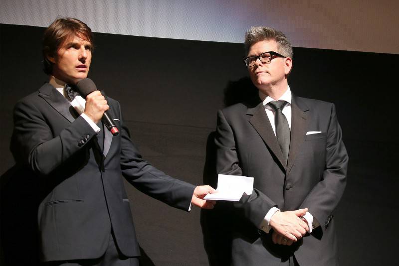 VIENNA, AUSTRIA - JULY 23:   (EDITORS NOTE: This image has been digitally manipulated) (L-R) Tom Cruise and Director, Christopher McQuarrie stand on stage during the world premiere of 'Mission: Impossible - Rogue Nation' at the Opera House (Wiener Staatsoper) on July 23, 2015 in Vienna, Austria.  (Photo by Gisela Schober/Getty Images for Paramount Pictures International) *** Local Caption *** Tom Cruise;Christopher McQuarrie
