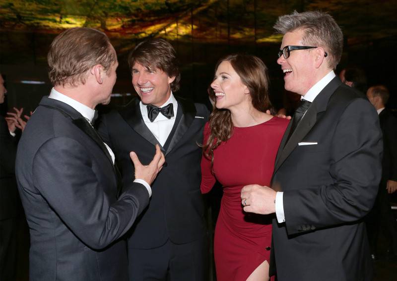VIENNA, AUSTRIA - JULY 23: (EDITORS NOTE: This image has been digitally manipulated) (L-R) Simon Pegg, Tom Cruise, Rebecca Ferguson and Christopher McQuarrie attend the afterparty for the world premiere of 'Mission: Impossible - Rogue Nation' at Sofitel Hotel Vienna on July 23, 2015 in Vienna, Austria.  (Photo by Gisela Schober/Getty Images for Paramount Pictures International) *** Local Caption *** Simon Pegg, Tom Cruise, Rebecca Ferguson, Christopher McQuarrie