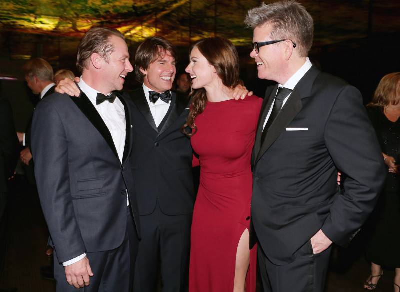 VIENNA, AUSTRIA - JULY 23: (EDITORS NOTE: This image has been digitally manipulated) (L-R) Simon Pegg, Tom Cruise, Rebecca Ferguson and Christopher McQuarrie attend the afterparty for the world premiere of 'Mission: Impossible - Rogue Nation' at Sofitel Hotel Vienna on July 23, 2015 in Vienna, Austria.  (Photo by Gisela Schober/Getty Images for Paramount Pictures International) *** Local Caption *** Simon Pegg, Tom Cruise, Rebecca Ferguson, Christopher McQuarrie