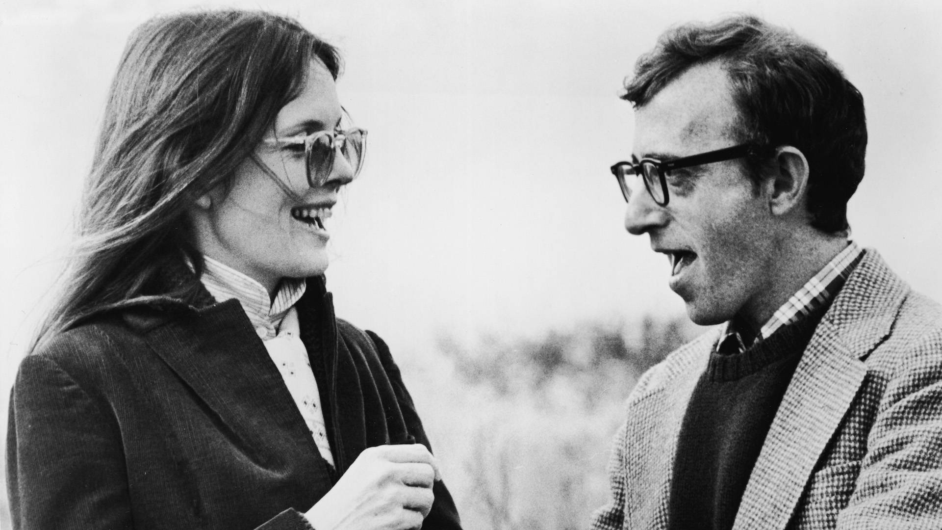 American actress Diane Keaton and American film director and actor Woody Allen talk in still from the film 'Annie Hall,' written and directed by Allen, 1977. (Photo by United Artists/Courtesy of Getty Images)