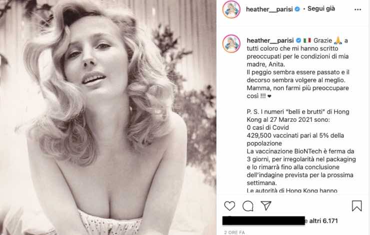 Heather Parisi, "il peggio sembra passato": come sta la mamma