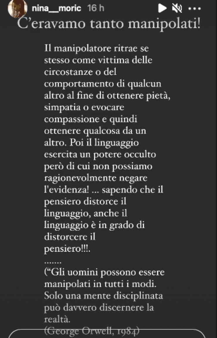 Nina Moric "C'eravamo tanto manipolati": messaggio enigmatico