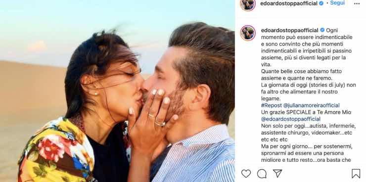 Juliana Moreira e Edoardo Stoppa: quella dedica che svela la felicità