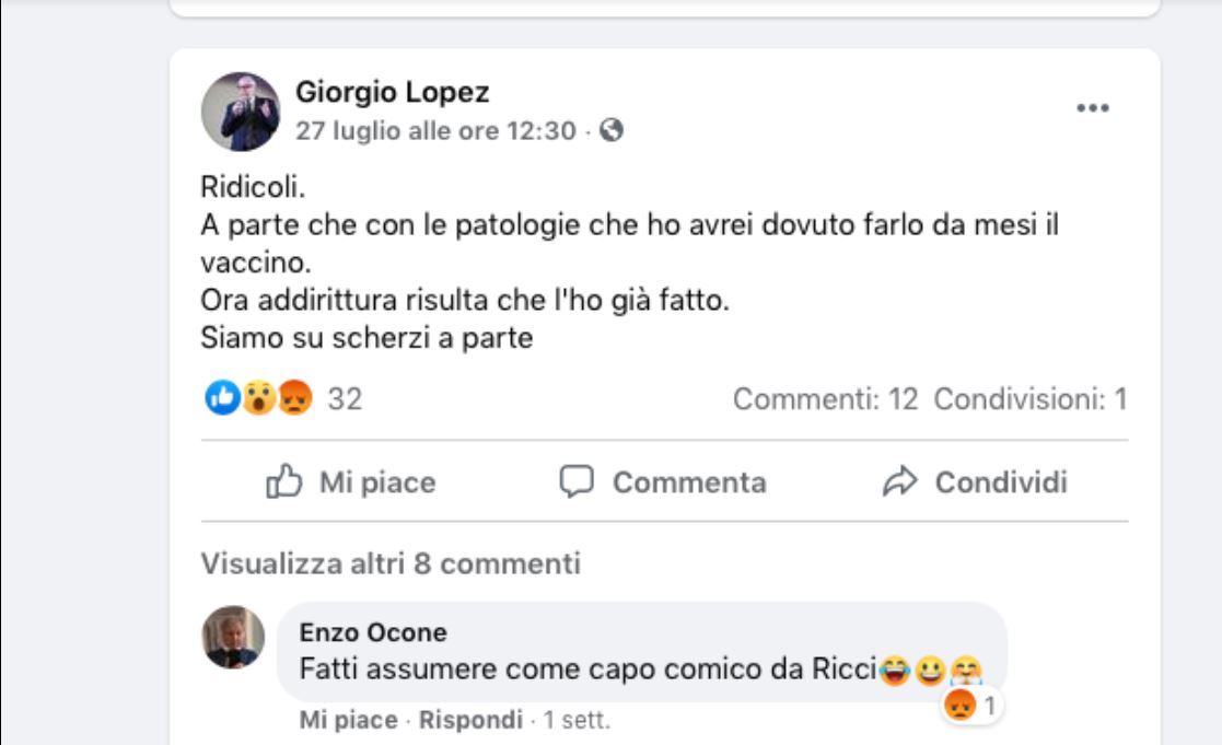 giorgio lopez ultimo post fb