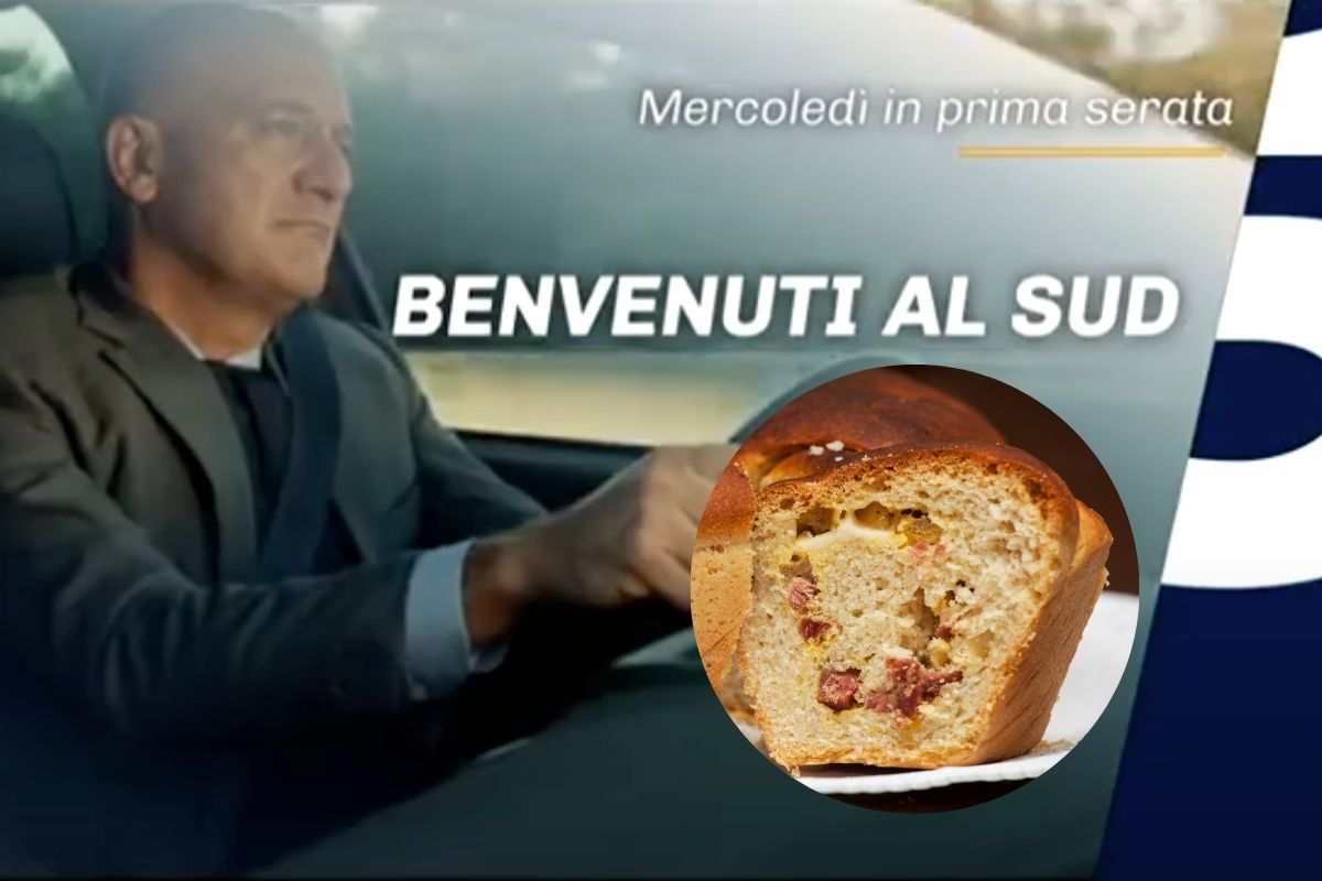 claudio bisio al volante e nel cerchietto il casatiello