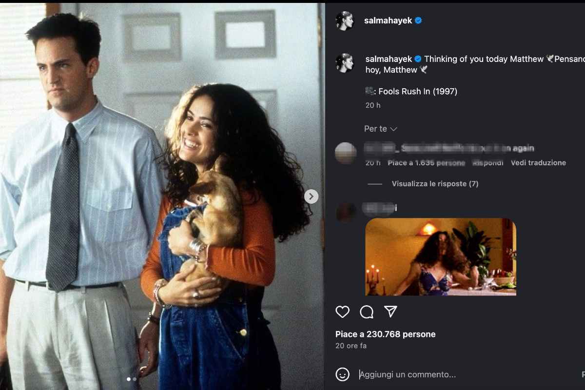 Il post di Salma Hayek su Matthew Perry