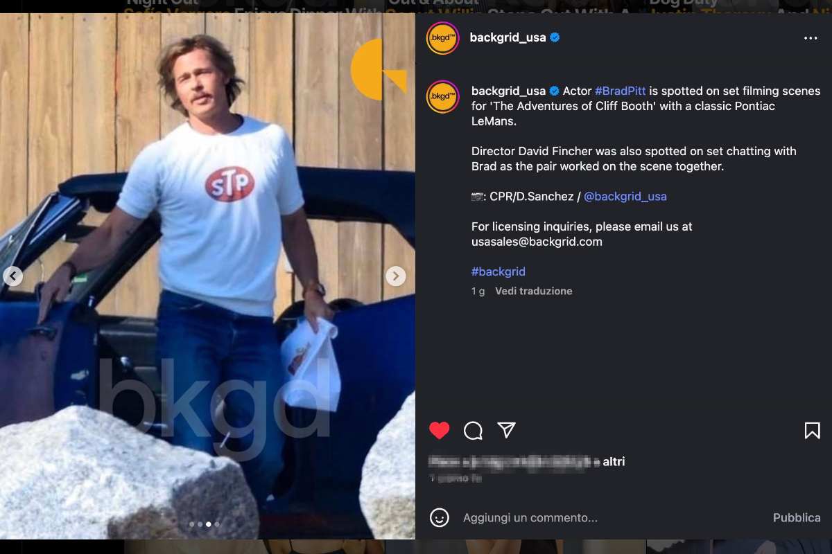 Brad Pitt sul set del film di David Fincher "Le avventure di Cliff Booth" seguito di 'C'era una volta a...Hollywood"